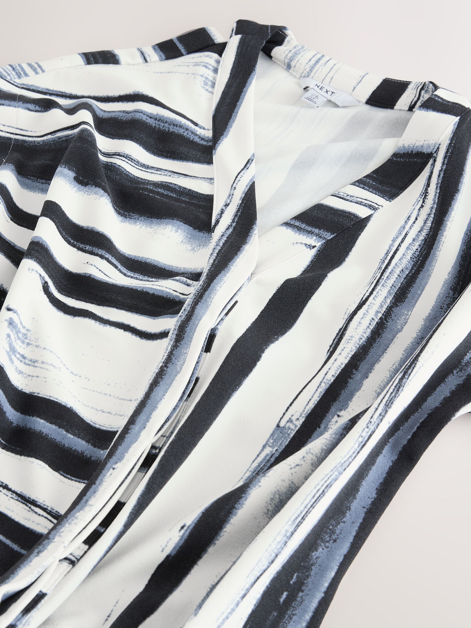 Buy Navy Blue/Black Stripe V-Neck Short Sleeved Tie Waist Top from