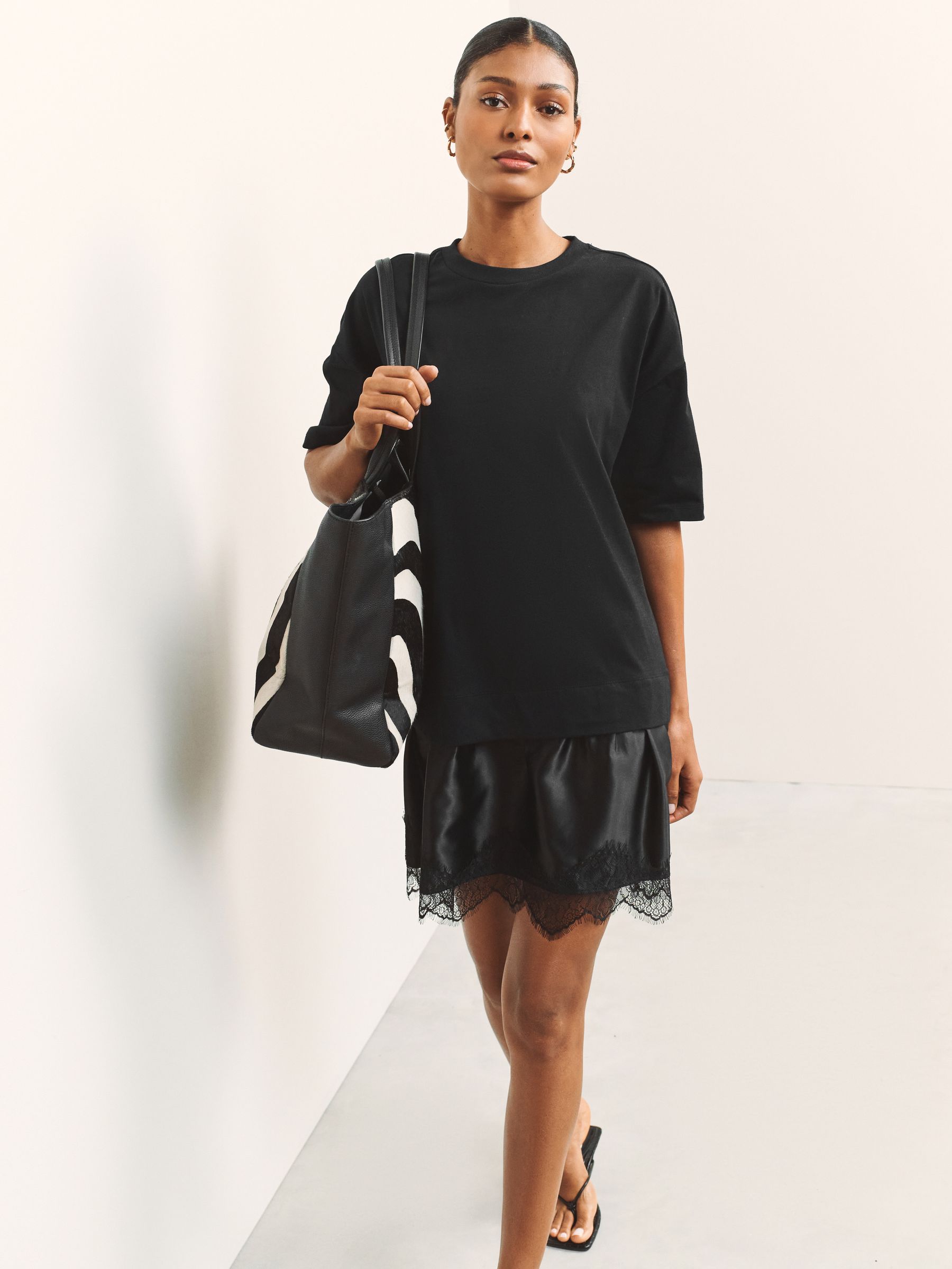 black dress with t shirt Buy Ribbed T-Shirt Style Column Maxi Slit Detail from Next USA thigh length hemline with accent side slits Measurements S Womens Next Black 2-in-1 Short
