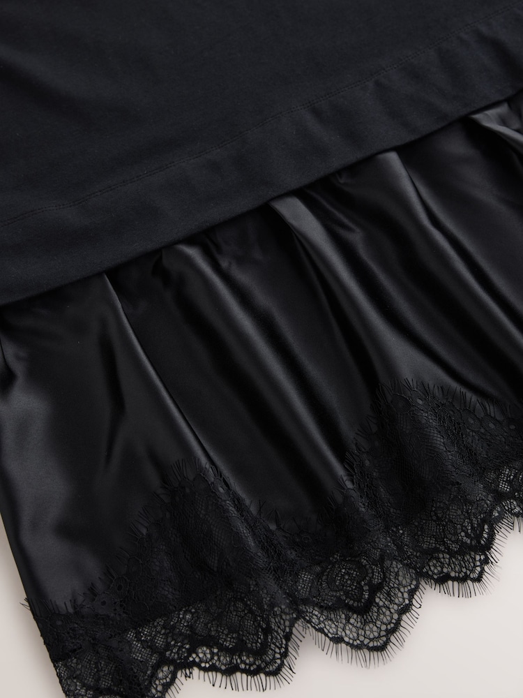 Black 2-in-1 Short Sleeve T-Shirt and Lace Mini Dress - Image 3 of 3