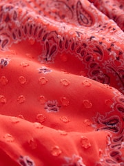 Red Paisley Print Kimono Sleeve Waisted Mini Dress - Image 5 of 6