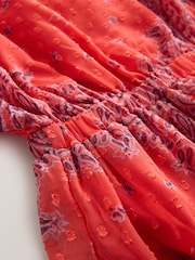 Red Paisley Print Kimono Sleeve Waisted Mini Dress - Image 6 of 6