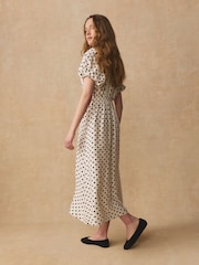 Ecru / Svart prickig - Puff Sleeve Midi Klänning - Bild 3 av 7