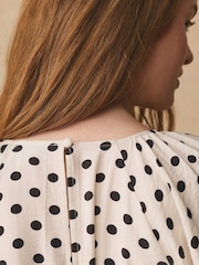 Ecru / Svart prickig - Puff Sleeve Midi Klänning - Bild 4 av 7