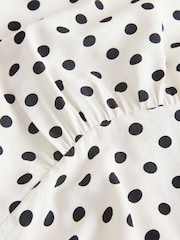 Ecru / Svart prickig - Puff Sleeve Midi Klänning - Bild 7 av 7