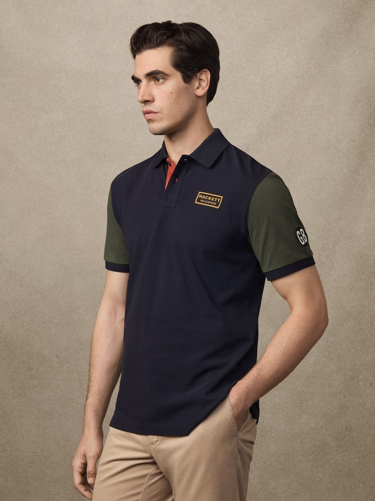 Hackett Blue Velospeed Badge Rally Multi Polo Shirt - Image 2 of 6 Hackett Blue Velospeed Badge Rally Multi Polo Shirt - Image 2 of 6