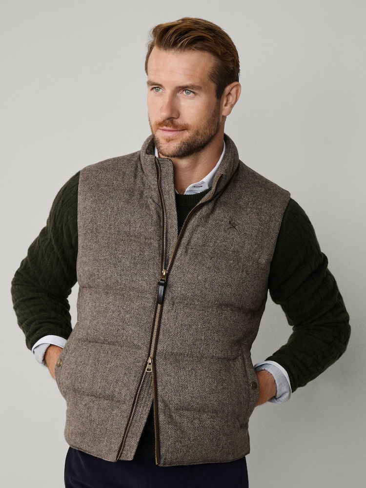 Hackett Herringbone Padded Brown Gilet - Image 1 of 6 Hackett Herringbone Padded Brown Gilet - Image 1 of 6
