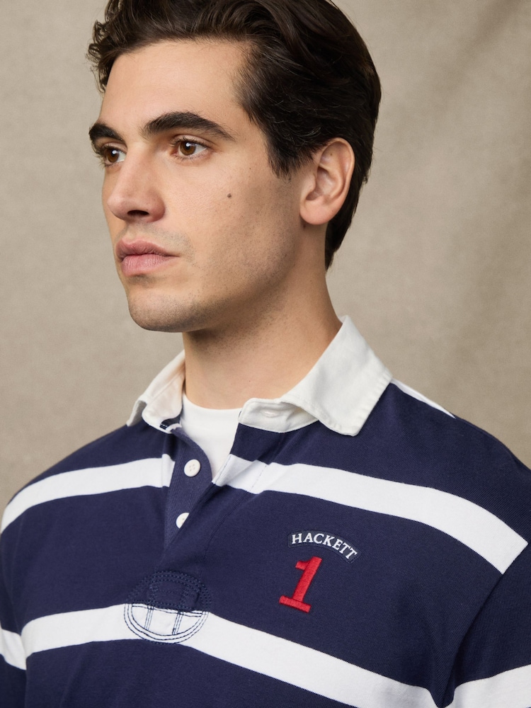 Hackett Blue Heritage Striped Rugby Shirt - Image 2 of 7
