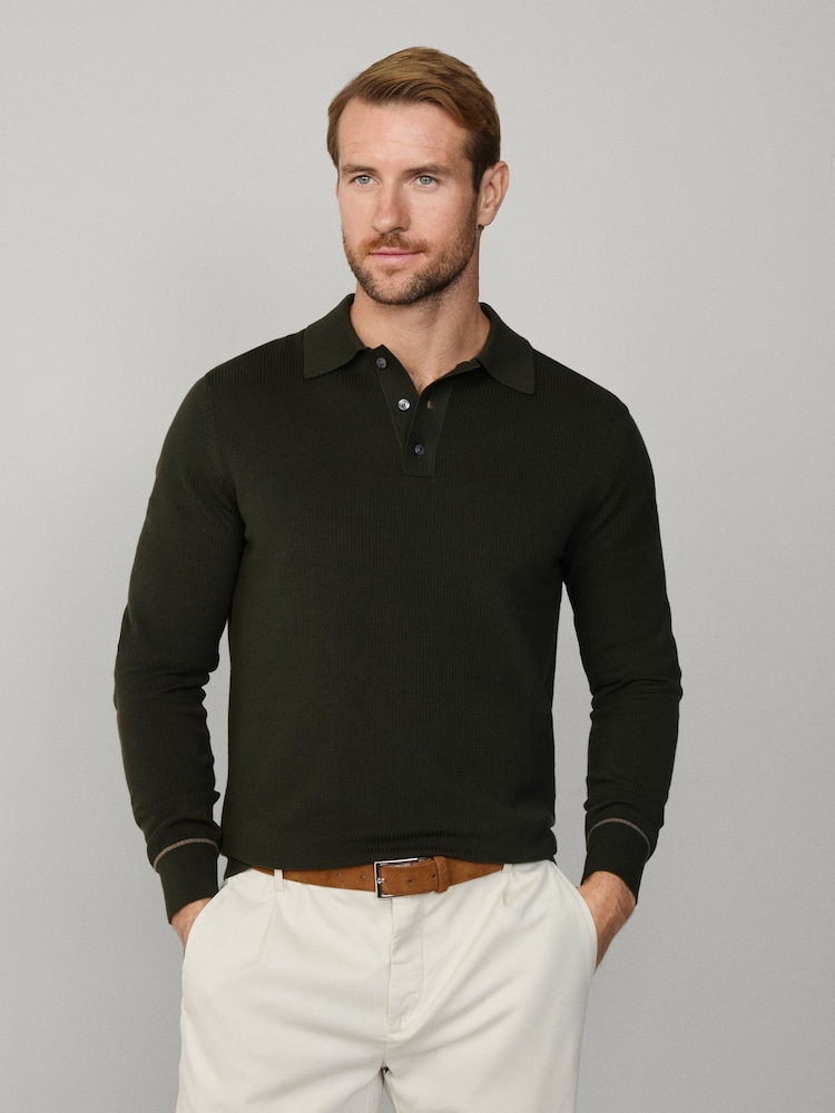 Hackett Green Merino Wool Rally Full Zip Cardigan - Image 1 of 5