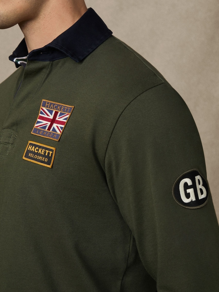 Hackett Green Heritage Velospeed Badges Rugby Shirt - Image 2 of 7 Hackett Green Heritage Velospeed Badges Rugby Shirt - Image 2 of 7