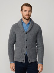 Hackett Grey Merino Wool Ribbed Shawl Cardigan - Image 2 of 6