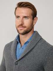 Hackett Grey Merino Wool Ribbed Shawl Cardigan - Image 3 of 6