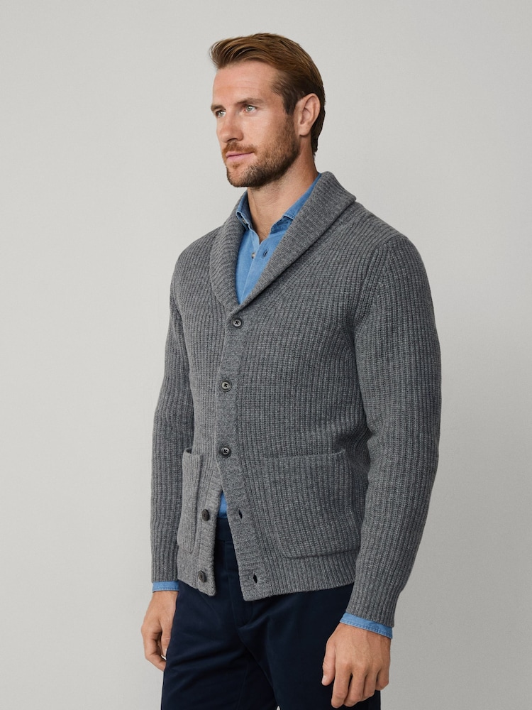 Buy Hackett Grey Merino Wool Ribbed Shawl Cardigan from Next USA