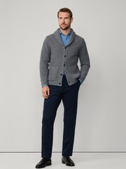Hackett Grey Merino Wool Ribbed Shawl Cardigan - Image 6 of 6
