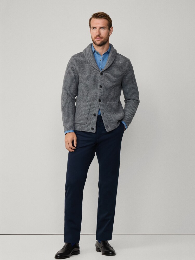 Hackett Grey Merino Wool Ribbed Shawl Cardigan - Image 6 of 6