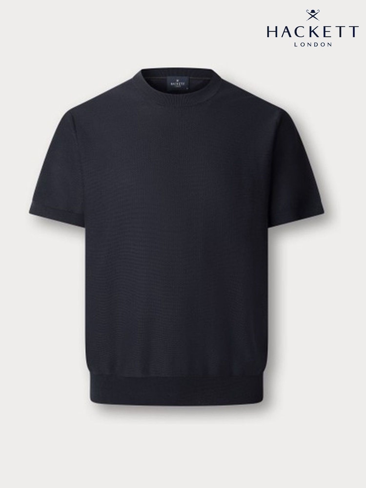 Hackett Blue Knitted Crew Neck T-Shirt - Image 2 of 5 Hackett Blue Knitted Crew Neck T-Shirt - Image 2 of 5