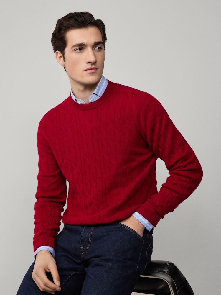 Hackett Lambswool Cable Crew Neck Jumper - Image 1 of 6 Hackett Lambswool Cable Crew Neck Jumper - Image 1 of 6
