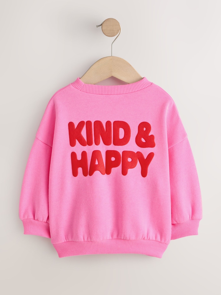 Pink Kind & Happy Crew Neck Sweatshirt (3mths-7yrs) - Image 2 of 4 Pink Kind & Happy Crew Neck Sweatshirt (3mths-7yrs) - Image 2 of 4