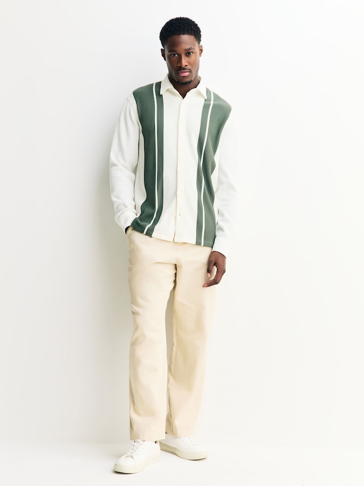 White / Sage Green Stripe Short Sleeve Jersey Shirt - Image 2 of 5 White / Sage Green Stripe Short Sleeve Jersey Shirt - Image 2 of 5