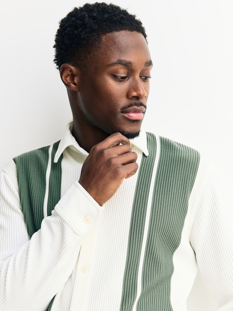 White / Sage Green Stripe Short Sleeve Jersey Shirt - Image 5 of 5 White / Sage Green Stripe Short Sleeve Jersey Shirt - Image 5 of 5