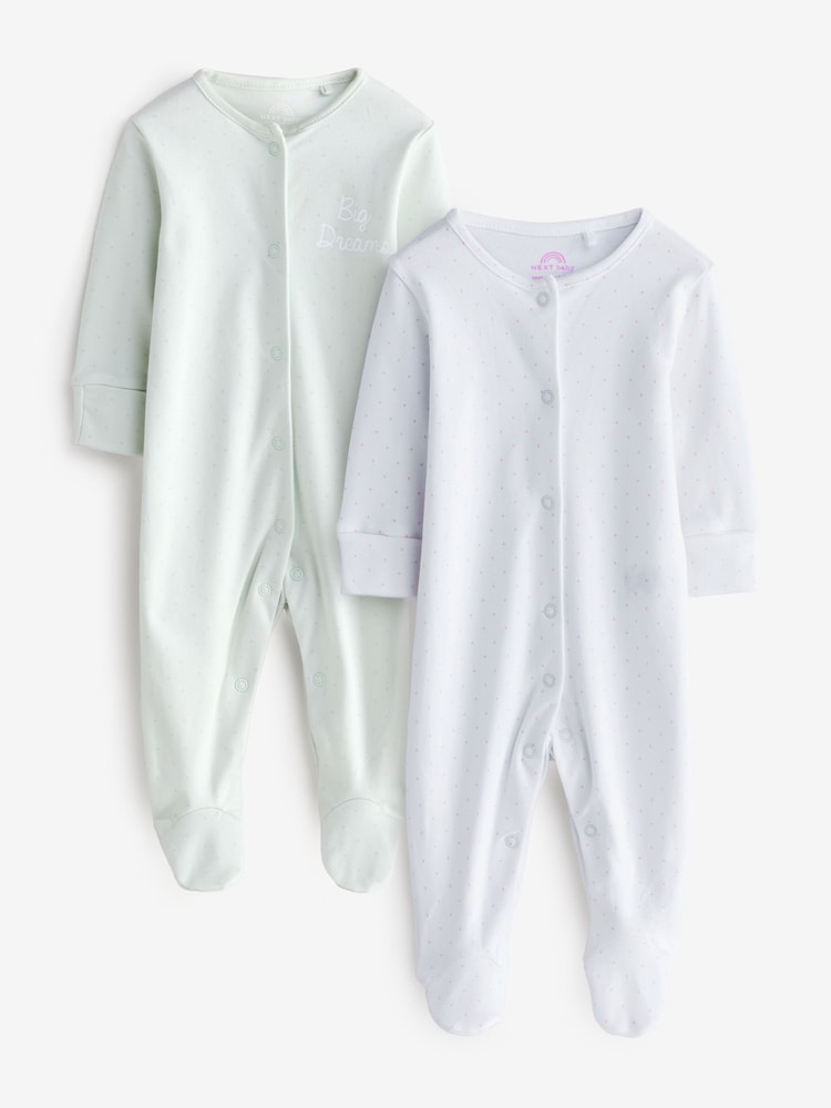 Green and White 2 Pack Big Dreams Slogan Sleepsuits - Image 1 of 3
