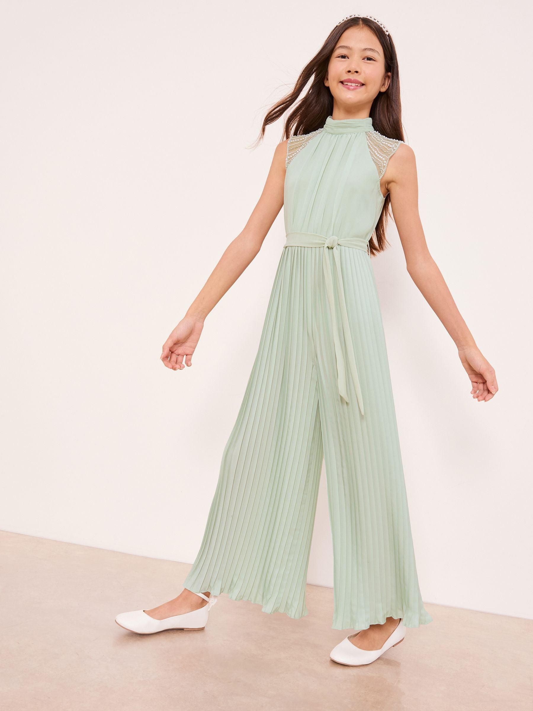 Buy Lipsy Mint Green Embellished Detail Pleated Occasion Jumpsuit