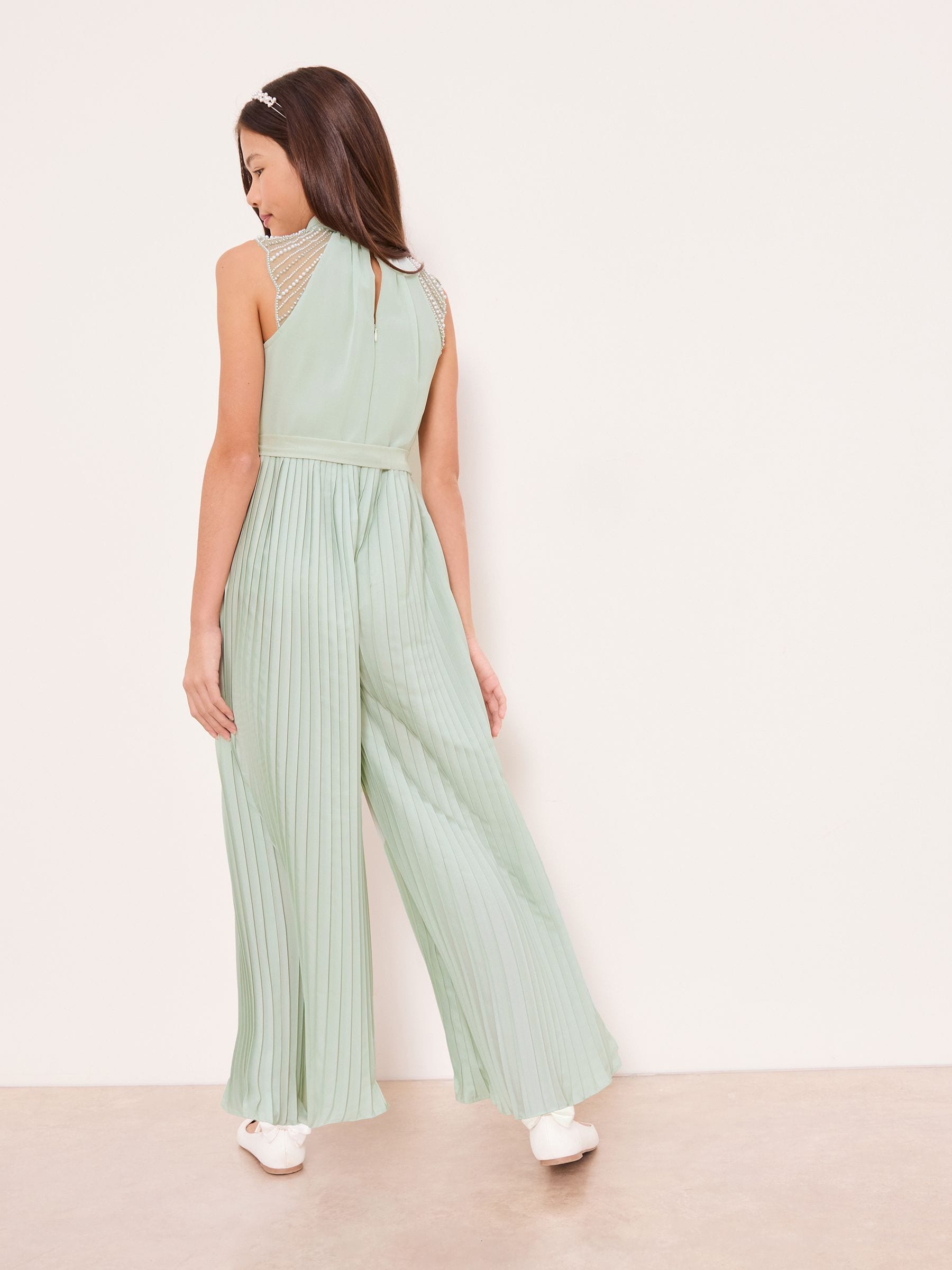 Buy Lipsy Mint Green Embellished Detail Pleated Occasion Jumpsuit