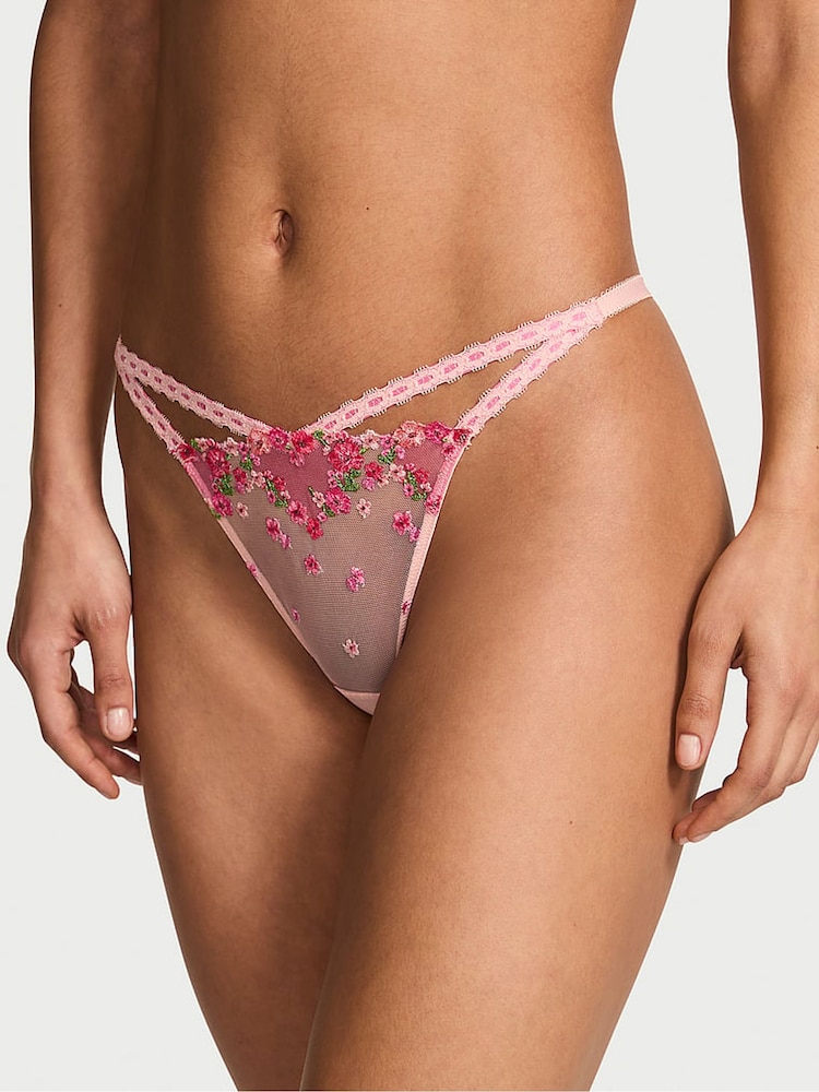 Victoria's Secret Hearts and Roses Pink Brazilian Embroided Knickers - Image 1 of 3 Victoria's Secret Hearts and Roses Pink Brazilian Embroided Knickers - Image 1 of 3