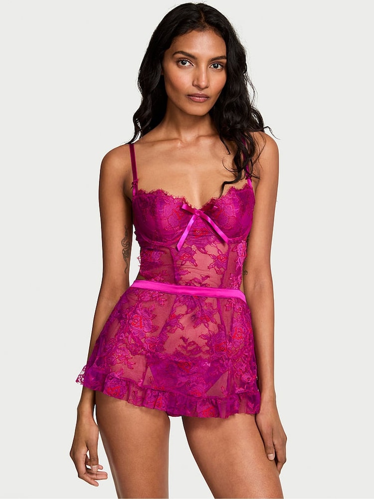 Victoria's Secret Berrylicious Purple Dye Lace Babydoll Set - Image 1 of 3