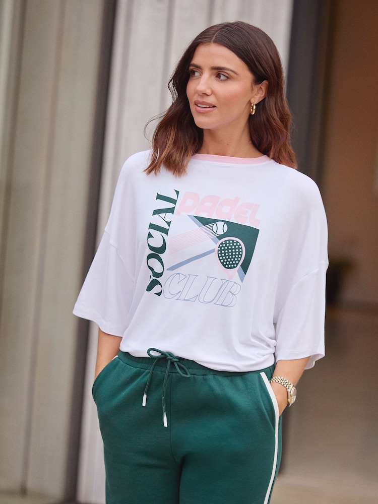 Friends Like These White/Pink Studio Yoga T-Shirt - Image 1 of 5 Friends Like These White/Pink Studio Yoga T-Shirt - Image 1 of 5