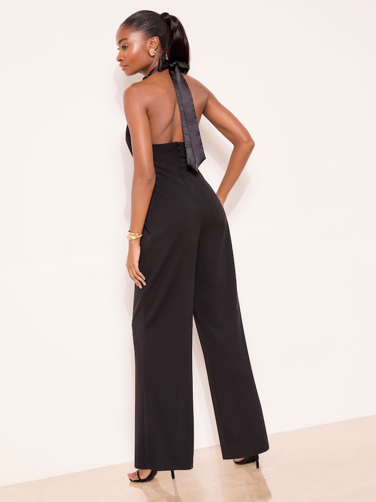 Lipsy Black Petite Halter Neck Satin Drape Jumpsuit - Image 5 of 5 Lipsy Black Petite Halter Neck Satin Drape Jumpsuit - Image 5 of 5