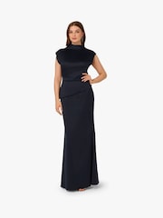 Adrianna Papell Blue Satin Crepe Dress - Image 1 of 6