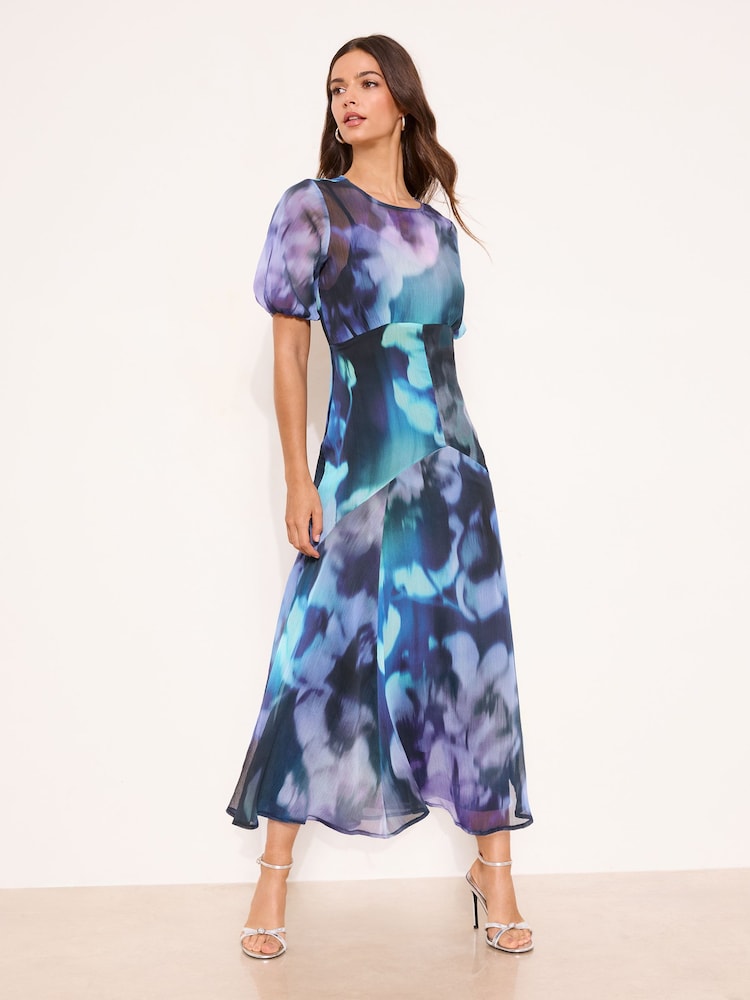 Lipsy Purple Petite Floral Print Short Sleeve Midi Dress - Image 1 of 4