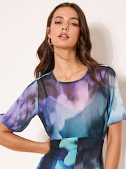 Lipsy Purple Petite Floral Print Short Sleeve Midi Dress - Image 2 of 4