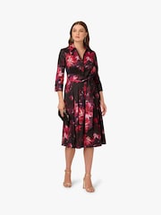 Adrianna Papell Printed Taffeta Shirt Black Dress - Image 3 of 6