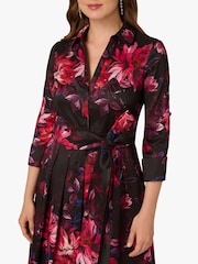 Adrianna Papell Printed Taffeta Shirt Black Dress - Image 4 of 6