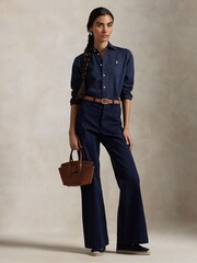 Polo Ralph Lauren Blue Linen Classic-long Sleeve-button Front Shirt - Image 1 of 2