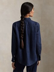 Polo Ralph Lauren Blue Linen Classic-long Sleeve-button Front Shirt - Image 2 of 2