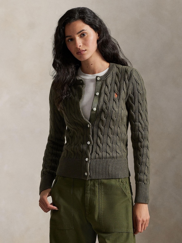 Polo Ralph Lauren Green Cable-Knit Cotton Cardigan - Image 1 of 6