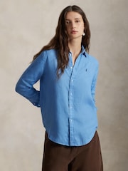 Polo Ralph Lauren Blue Linen Classic-Long Sleeve-Button Front Shirt - Image 1 of 4