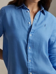 Polo Ralph Lauren Blue Linen Classic-Long Sleeve-Button Front Shirt - Image 4 of 4