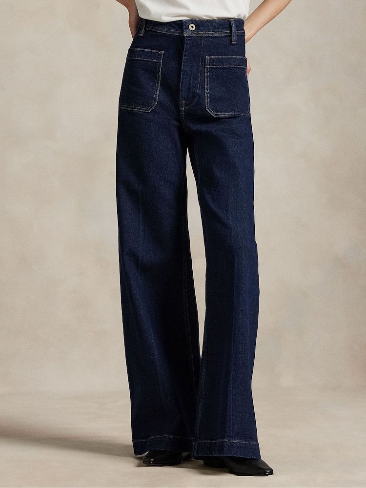 Polo Ralph Lauren Blue Woven Flare Jeans - Image 1 of 5 Polo Ralph Lauren Blue Woven Flare Jeans - Image 1 of 5