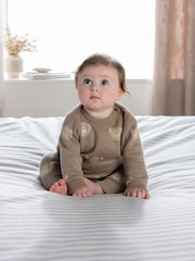 Mamas & Papas Jacquard Bear Knit Brown Top and Joggers Set - Imagen 3 de 5