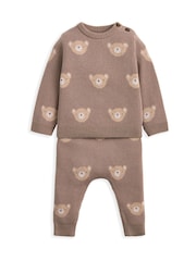 Mamas & Papas Jacquard Bear Knit Brown Top and Joggers Set - Imagen 4 de 5