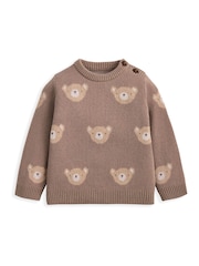 Mamas & Papas Jacquard Bear Knit Brown Top and Joggers Set - Imagen 5 de 5