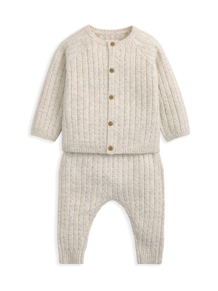Mamas & Papas Cable Knit Brown Top and Joggers Set - Image 1 of 3