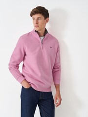 Crew Clothing Pink Classic Half Zip Sweatshirt - Image 1 of 5