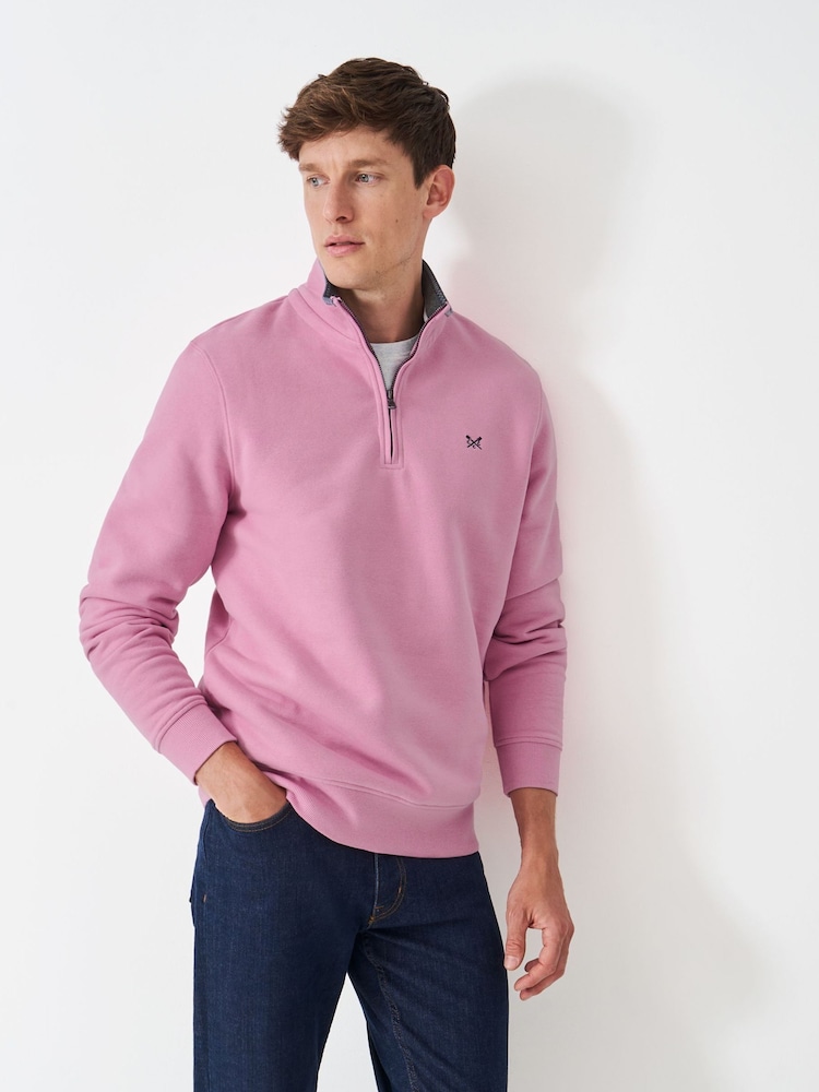 Crew Clothing Pink Classic Half Zip Sweatshirt - Image 1 of 5