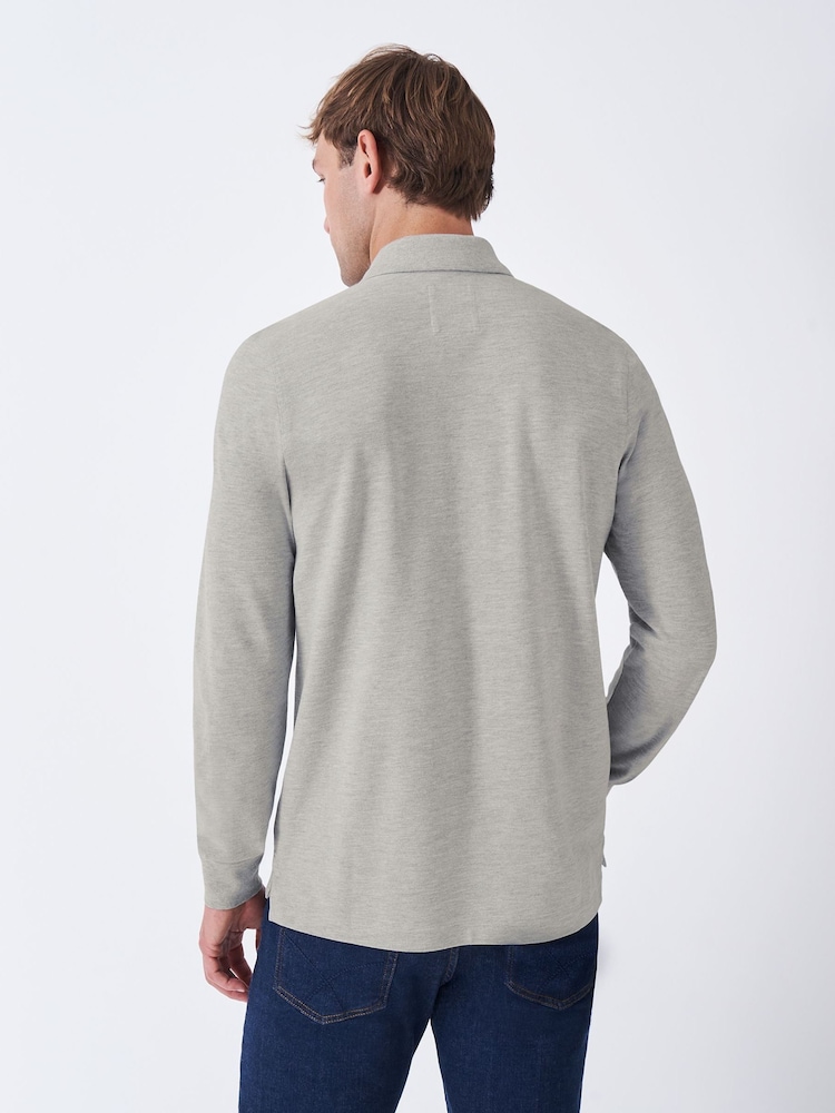 Crew Clothing Grey Long Sleeve Pique Polo Shirt - Image 2 of 5