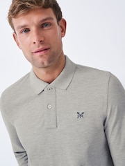 Crew Clothing Grey Long Sleeve Pique Polo Shirt - Image 4 of 5