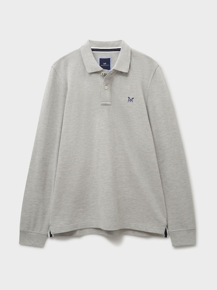 Crew Clothing Grey Long Sleeve Pique Polo Shirt - Image 5 of 5